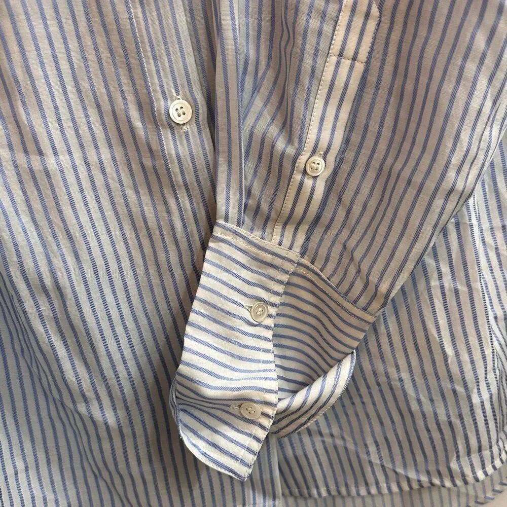 Frame NWT Pleated Clean Collared Chambray Striped Shirt Size S/M - Picture 4 of 8